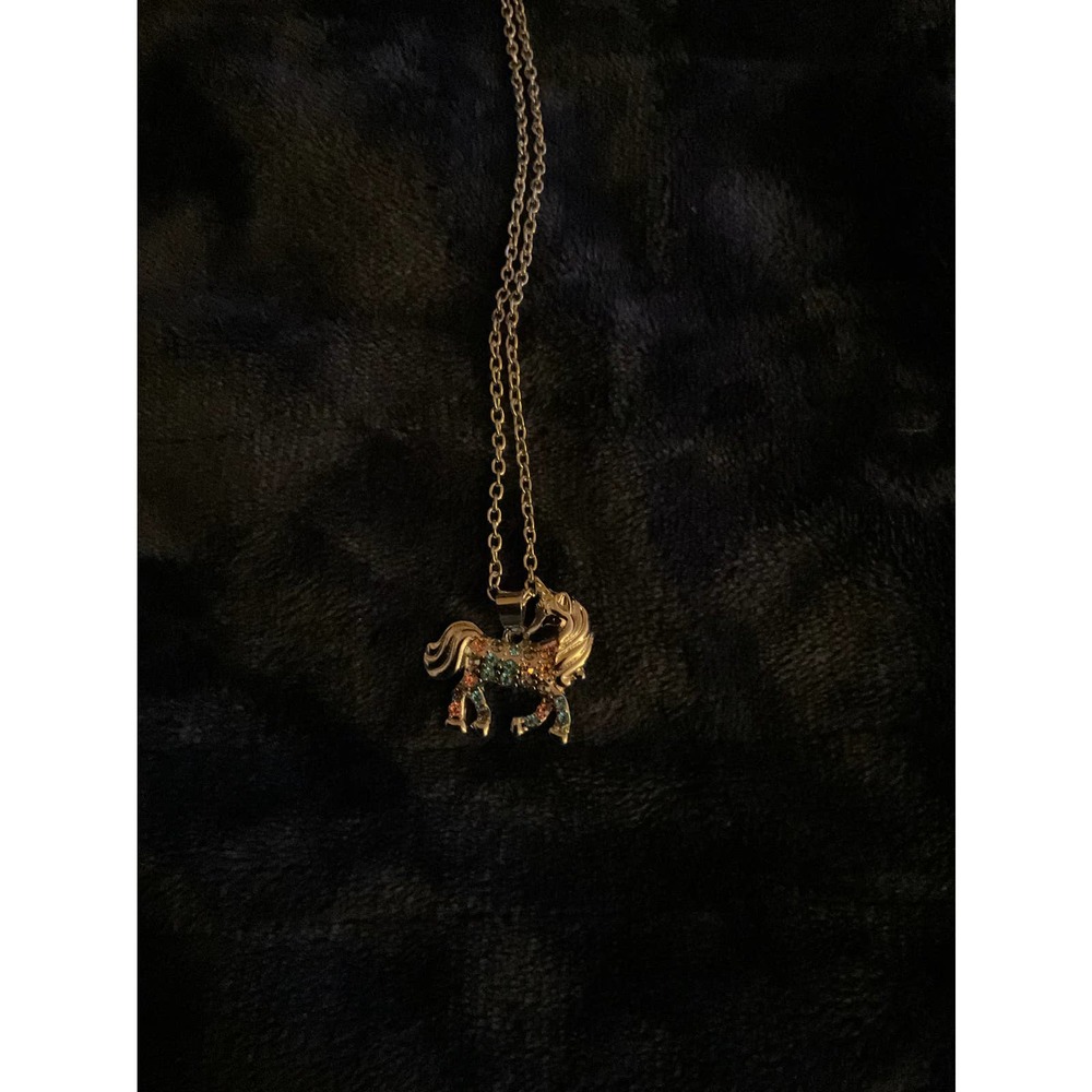 Unicorn studded with pink and green jewels necklace